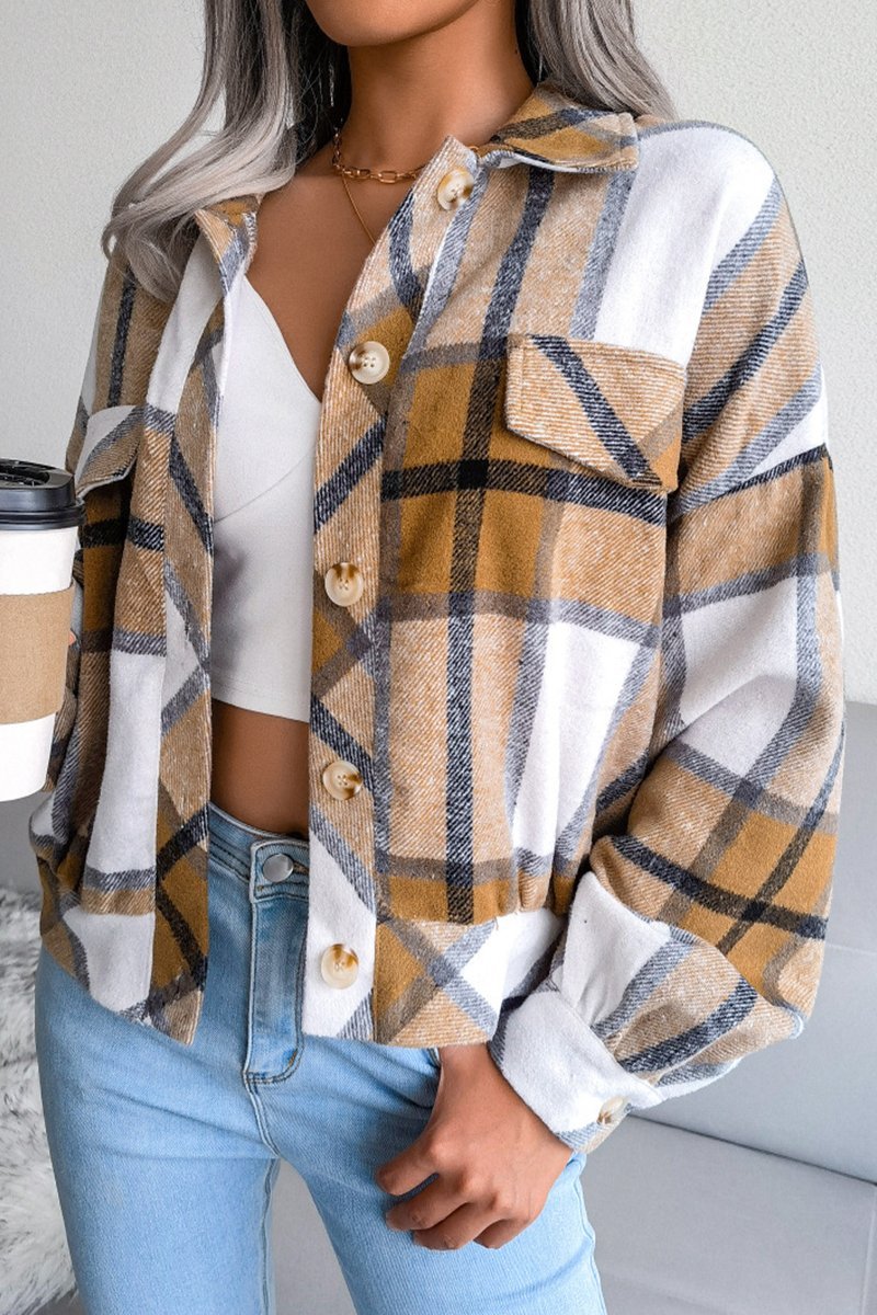 Women's Fashion Plaid Lantern Long Sleeve Woolen Coat - Seldom Seen Styles