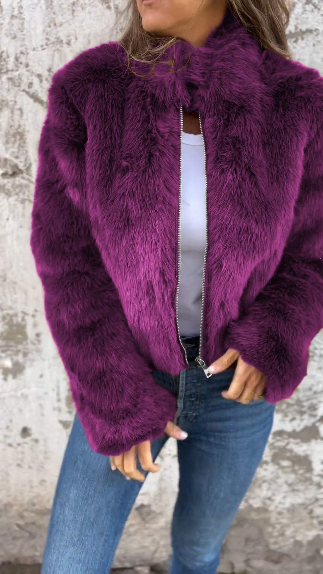 Women's High Collar Fur Zipper Casual Jacket - Seldom Seen Styles