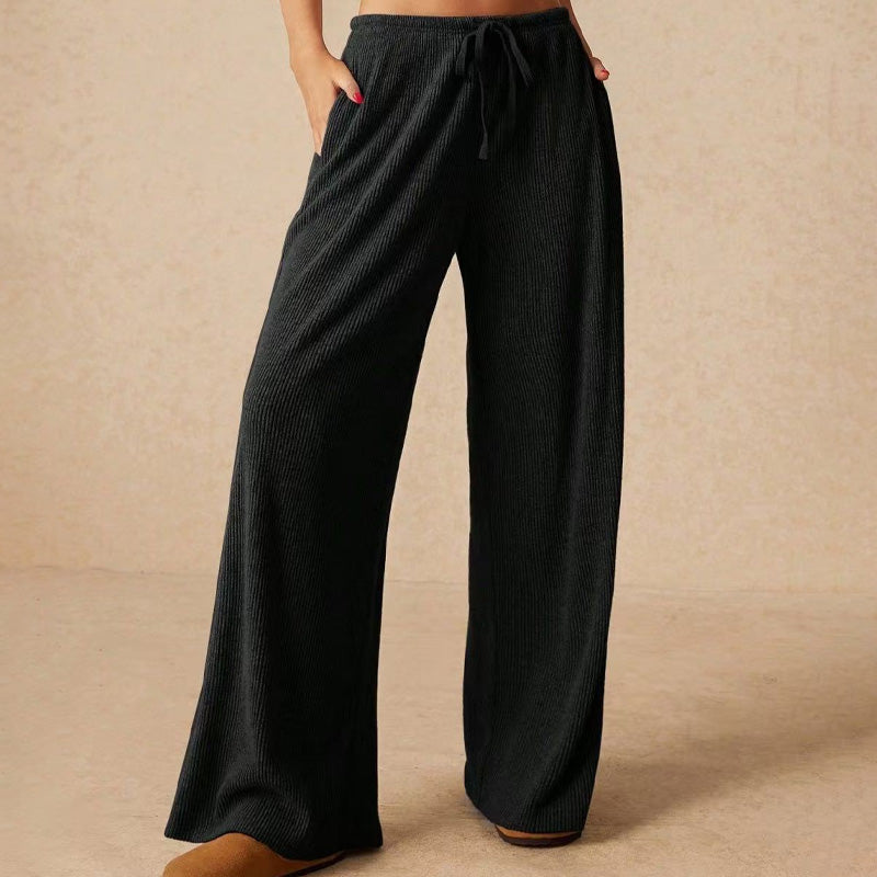 Female leisure trousers with wide legs and drawstring - Seldom Seen Styles