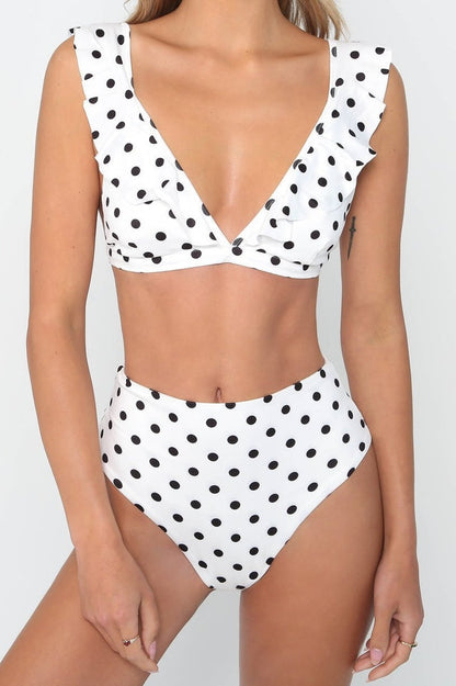 Polka Dot High Waist Ruffle Bikini - Dress In Beauty