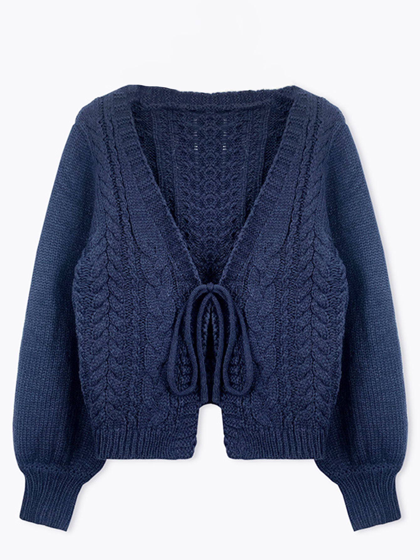 Women's Solid Drop Shoulder Tie Front Blue Cardigan,Comfort Basic Minimalist Fashion Casual Long Sleeve V Neck Knitwear for Fall & Winter, Lady Knitting Fabric Tops,Women Clothing for Daily Outdoor Wear, Womenswear - Seldom Seen Styles