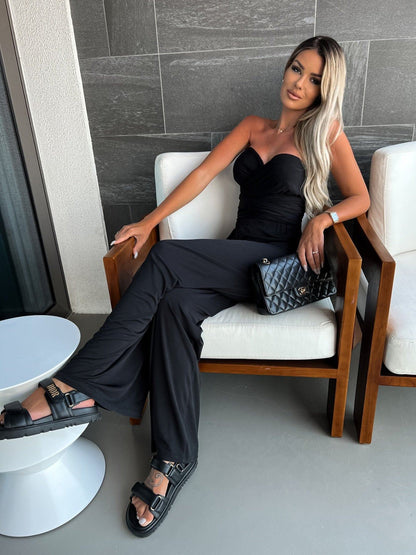 Womens Casual Wide Leg Pants Summer Fall Clothes Pleated Elastic Waist Loose Palazzo Knit Trousers with Pockets - Seldom Seen Styles