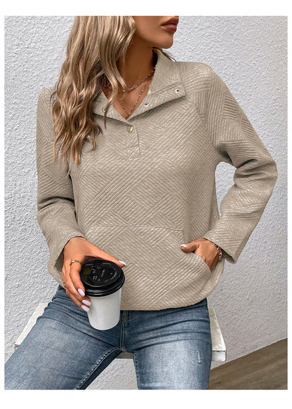 Independent Station Wholesale Hot Selling Multi-color Casual Simple Versatile Long Sleeve Textured Solid Color Cross-border Sweatshirt