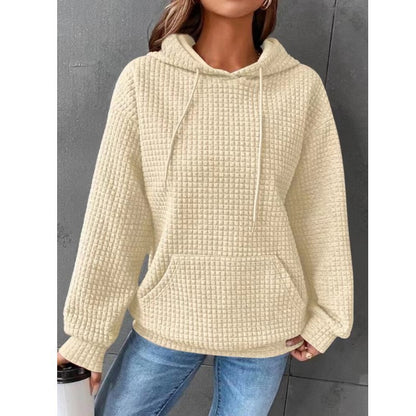 Womens Hoodies Casual Long Sleeve Drawstring Waffle Pullover Tops Loose Hooded Sweatshirt with Pocket - Seldom Seen Styles