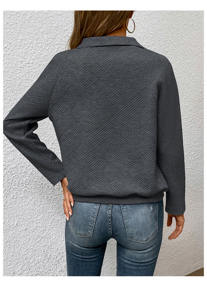 Independent Station Wholesale Hot Selling Multi-color Casual Simple Versatile Long Sleeve Textured Solid Color Cross-border Sweatshirt