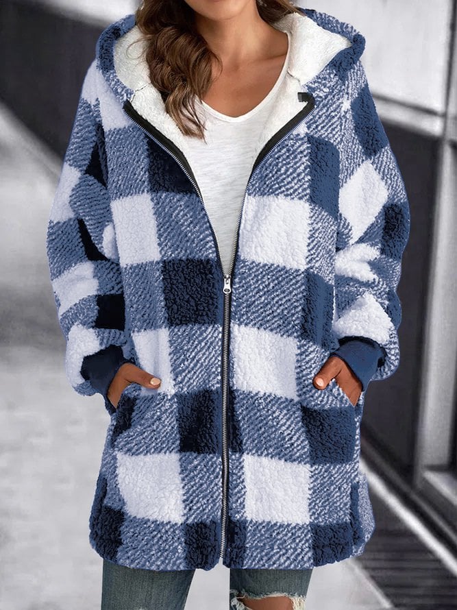 Women Oversized Hoodie Plaid Loose Overcoat - Seldom Seen Styles