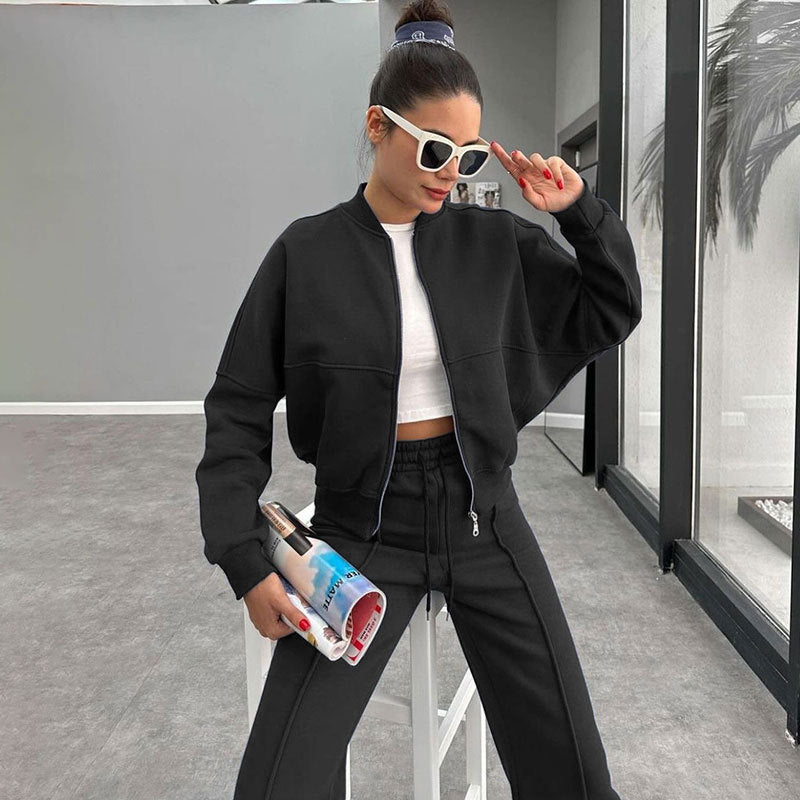 Sporty Two-piece Set Women's Plain Mock Neck Zip Up Jacket & Pocket Drawstring Waist Sweatpants Sports Sweat Suit, Sports Cozy Breathable Outfits Tracksuits for Daily Outdoor Wear, Tracksuit Set, Ladies Sportswear for All Seasons