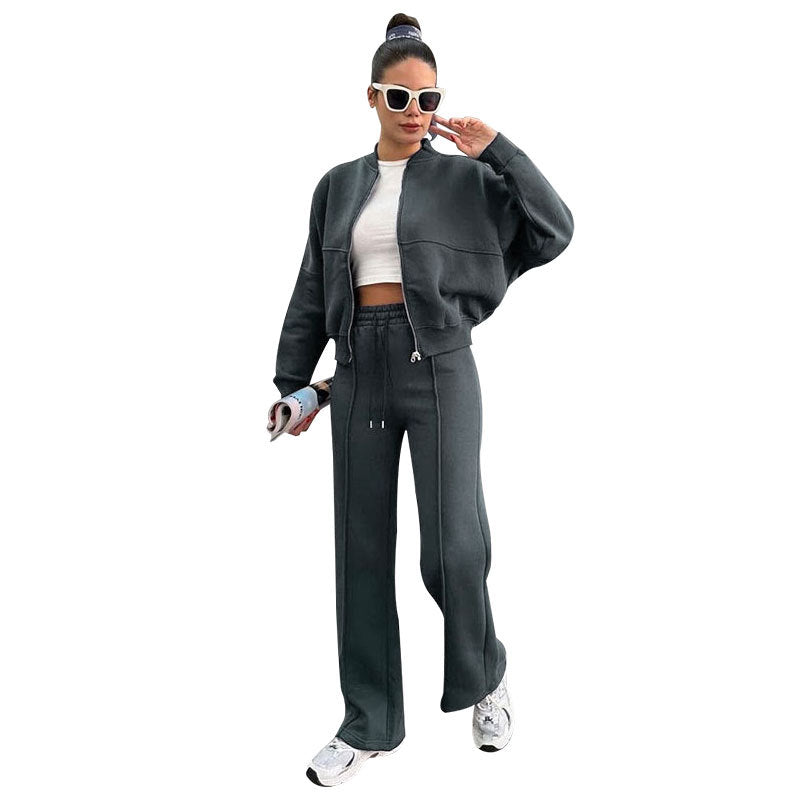 Sporty Two-piece Set Women's Plain Mock Neck Zip Up Jacket & Pocket Drawstring Waist Sweatpants Sports Sweat Suit, Sports Cozy Breathable Outfits Tracksuits for Daily Outdoor Wear, Tracksuit Set, Ladies Sportswear for All Seasons