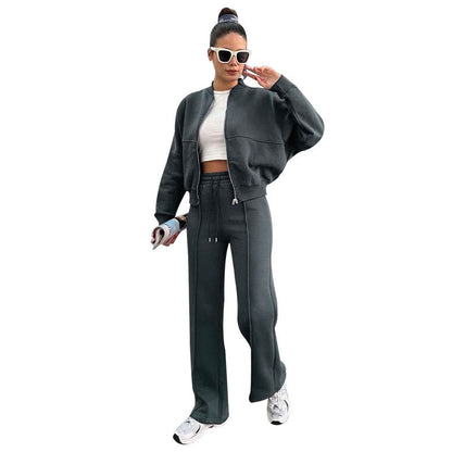 Sporty Two-piece Set Women's Plain Mock Neck Zip Up Jacket & Pocket Drawstring Waist Sweatpants Sports Sweat Suit, Sports Cozy Breathable Outfits Tracksuits for Daily Outdoor Wear, Tracksuit Set, Ladies Sportswear for All Seasons