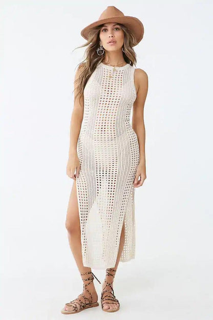 Knitted Cutout Split Beach Cover Up Dress - Seldom Seen Styles