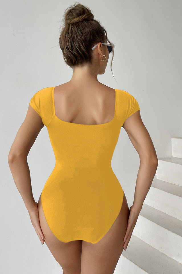 Solid Front Zipper Round Neck Bathing Suit - Seldom Seen Styles