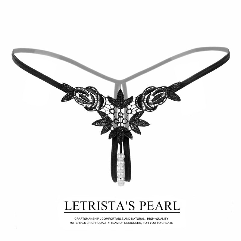 Pearl Play Embroidered Crotchless Thong