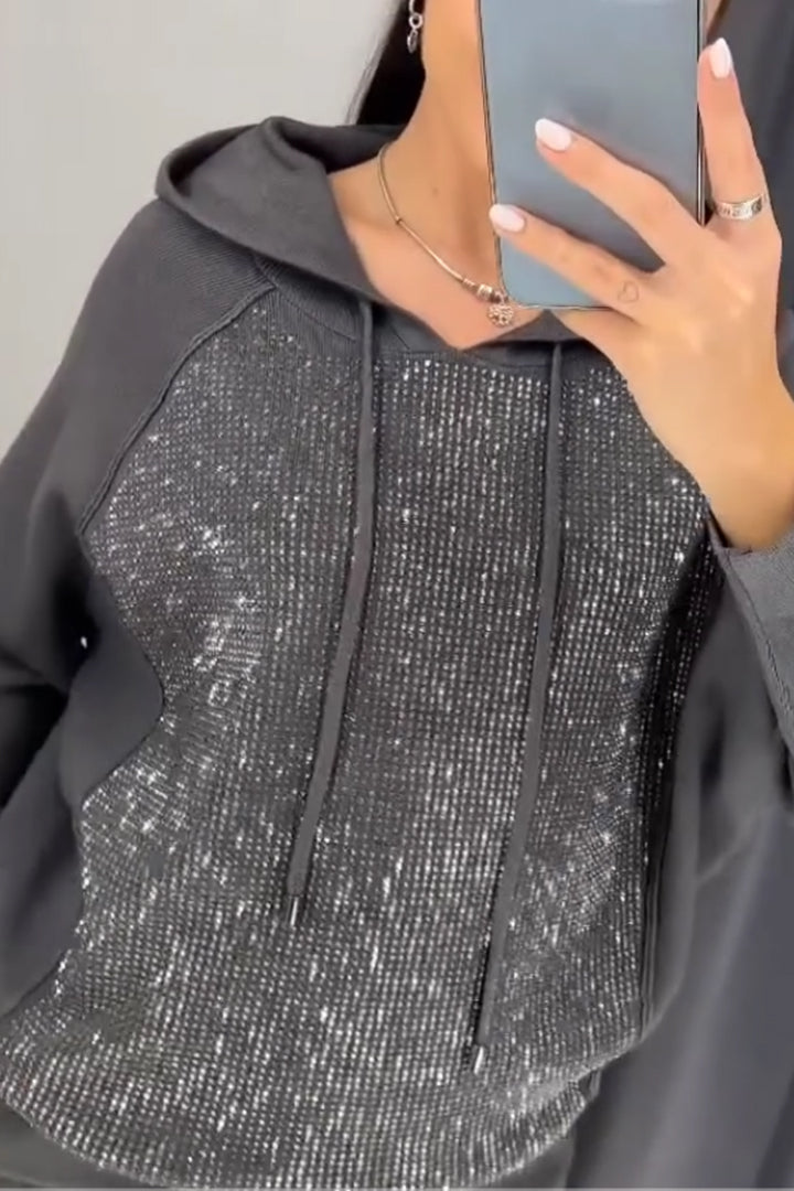 Women's casual diamond embellished hooded track suit - Seldom Seen Styles