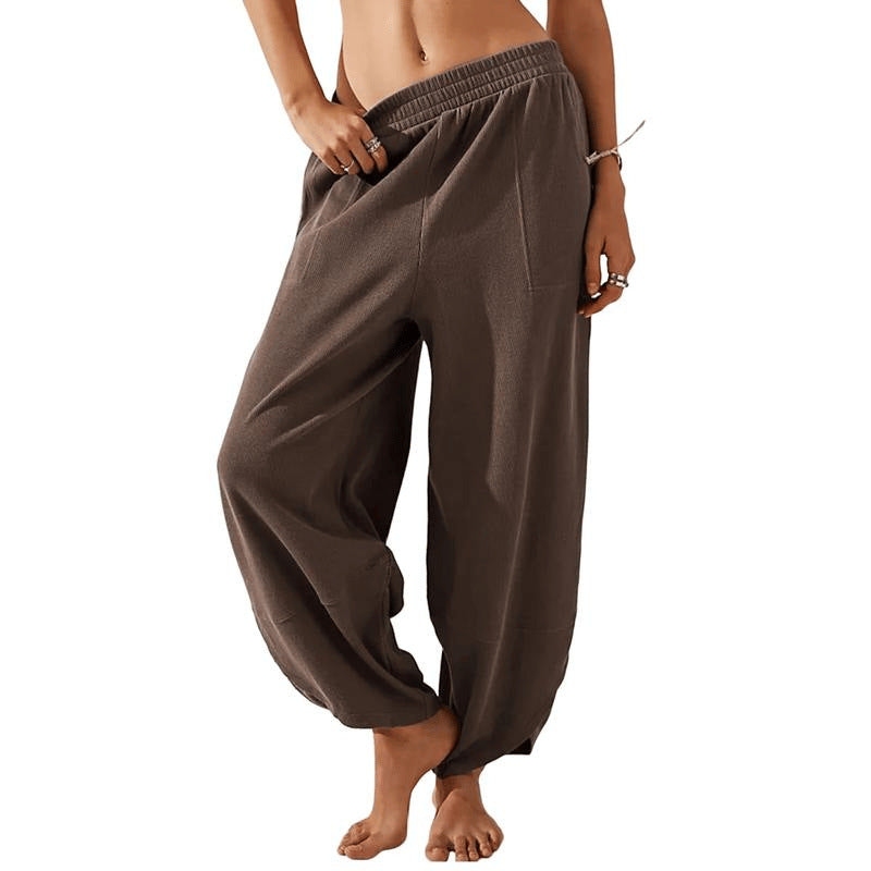 Womens Baggy Wide Leg Pants Casual Elastic Waisted Palazzo Harem Pants with Pockets Baggy Sweatpants Teacher Outfits Bohemian Trousers Loose Wideleg Bottom - Seldom Seen Styles
