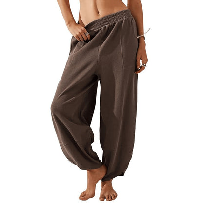 Womens Baggy Wide Leg Pants Casual Elastic Waisted Palazzo Harem Pants with Pockets Baggy Sweatpants Teacher Outfits Bohemian Trousers Loose Wideleg Bottom - Seldom Seen Styles