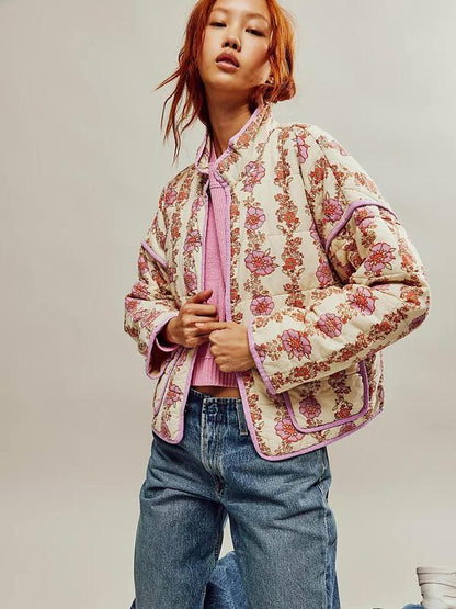 Women's Ditsy Floral Print Drop Shoulder Coat, Casual Long Sleeve Pocket Outerwear for Autumn & Winter, Ladies Clothes for Daily Wear - Seldom Seen Styles