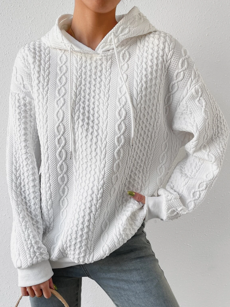 Cable Textured Drop Shoulder Drawstring Hoodie - Seldom Seen Styles