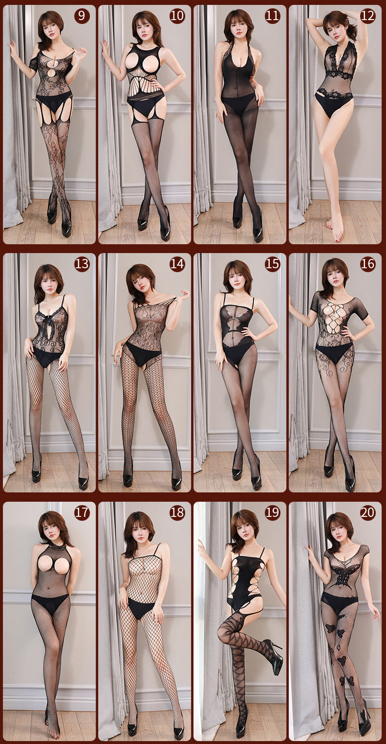 Sexy Lingerie New Style Sexy Fishnet Transparent Sexy Bodysuit Stockings Crotchless Temptation Set