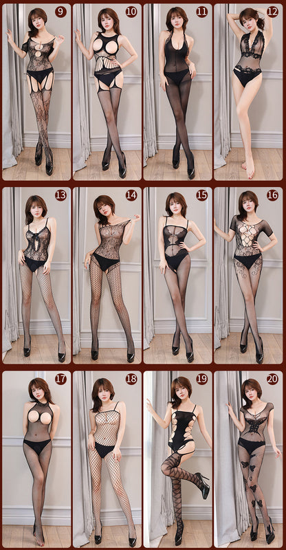 Sexy Lingerie New Style Sexy Fishnet Transparent Sexy Bodysuit Stockings Crotchless Temptation Set