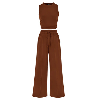 Women's Ribbed Sleeveless Two-Piece Set | Resort Style Casual Suit