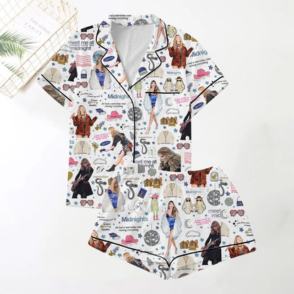 Moon Princess Sailor Guardians Wand Satin Pajama Set For Women Print Comfy Satin Sleepwear & Loungewear Pjs Printing Silky Top & Bottoms - SHESHOW