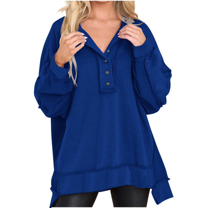 Women's Oversized Sweatshirts Casual Long Sleeve Button Henley Collar Purple Pullover Tunic Tops 2025 Womenswear Fall Winter Outfits - Seldom Seen Styles