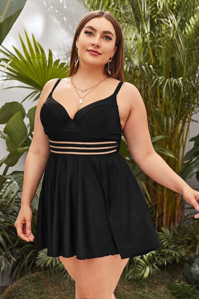 Plus Mesh Insert Ruffle Bikini Swimsuit - Seldom Seen Styles