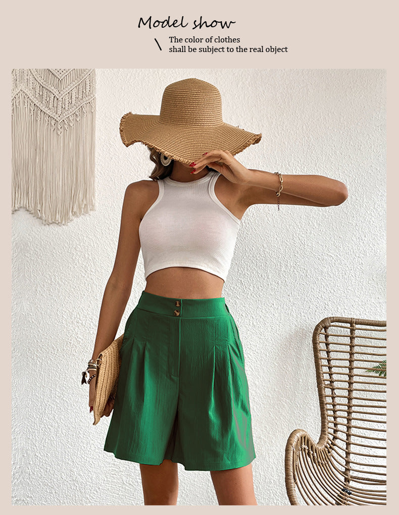 Womens Shorts Dressy Casual 2025 Trendy Summer Elastic High Waisted Pleated Side Slit Business Work Shorts Pockets