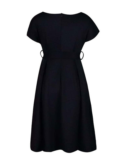 Bowknot Lace-Up Solid Color V-Neck Midi Dresses