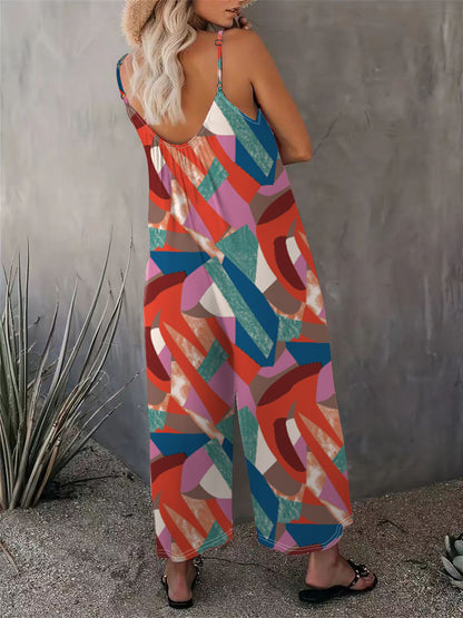 2025 Summer New Women's Casual Ladies' Strap Jumpsuit Pants New Printed Sleeveless Romper for Women