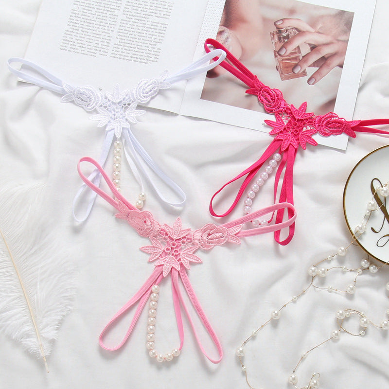 Pearl Play Embroidered Crotchless Thong