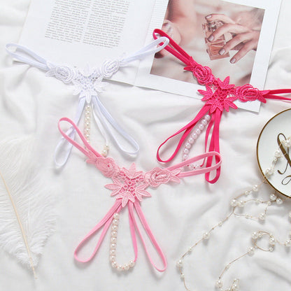 Pearl Play Embroidered Crotchless Thong