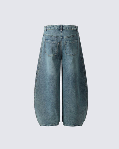 Contrast Striped Wide-Leg Denim Pants Striped Stitching Barrel Jeans