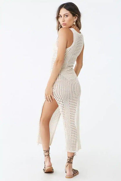 Knitted Cutout Split Beach Cover Up Dress - Seldom Seen Styles