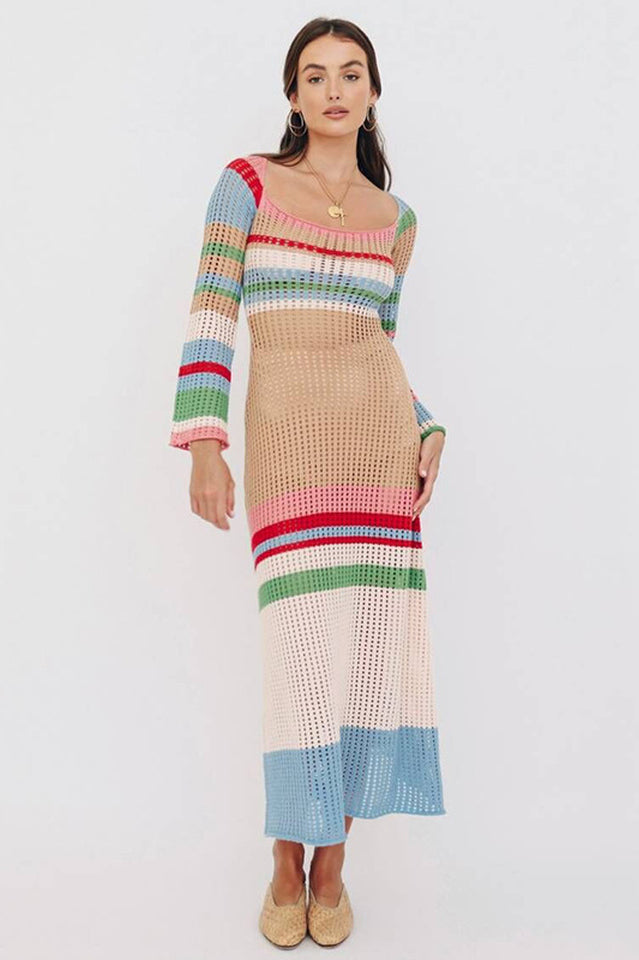 Crochet Knit Striped Maxi Dress - Seldom Seen Styles
