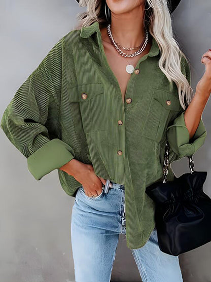 Womens Fashion Cropped Corduroy Shackets Button Down Jackets Tops Fall Trendy Long Sleeve Shirts - Seldom Seen Styles
