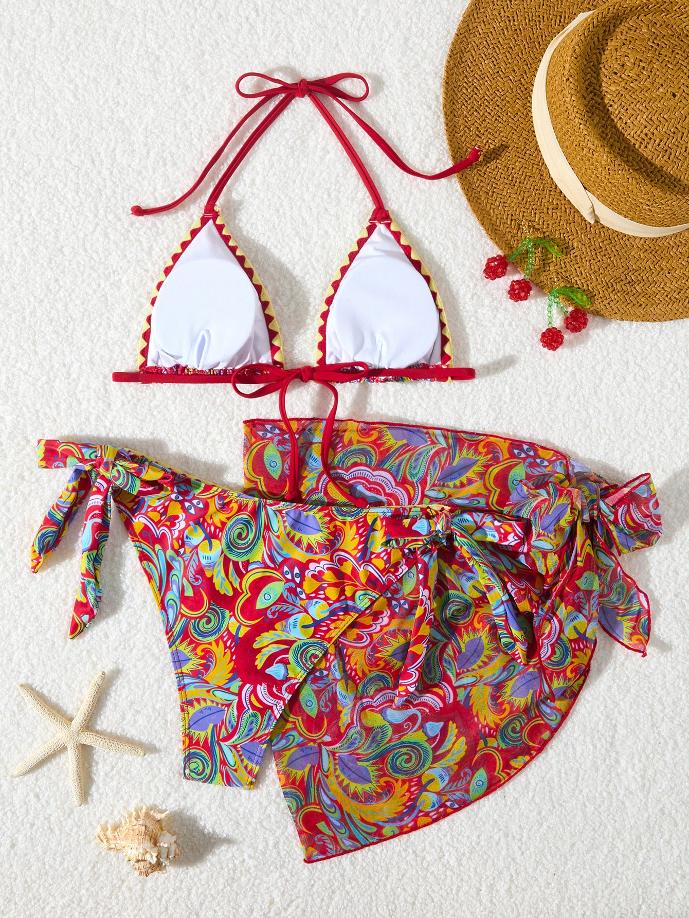 Women's Bikini Sets 2 Piece Halter Triangle Allover Print Swimsuit Set Boho Knot Side Bathing Suit Set