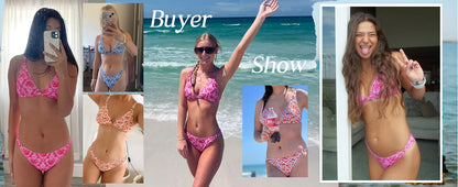 Women's 2 Piece Floral Print Swimsuit Triangle String High Cut Bikini Sets Bathing Suit