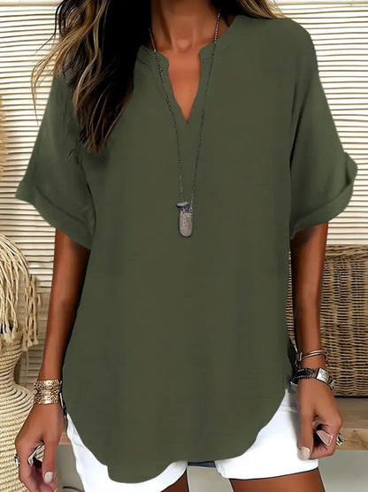 Women's Plain Shortsleeve Blouse, Casual Solid Color Top for Daily Wear, Ladies Clothes for All Seasons, Womenswear, Shirtswomen - Seldom Seen Styles