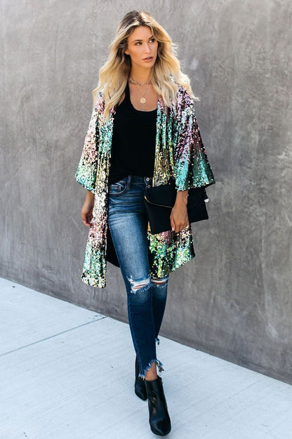 Colorful Mid-Length Sequin Cardigan - Seldom Seen Styles