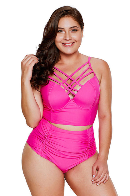 (M-3XL) Cross-Chest Tankini Set - Seldom Seen Styles