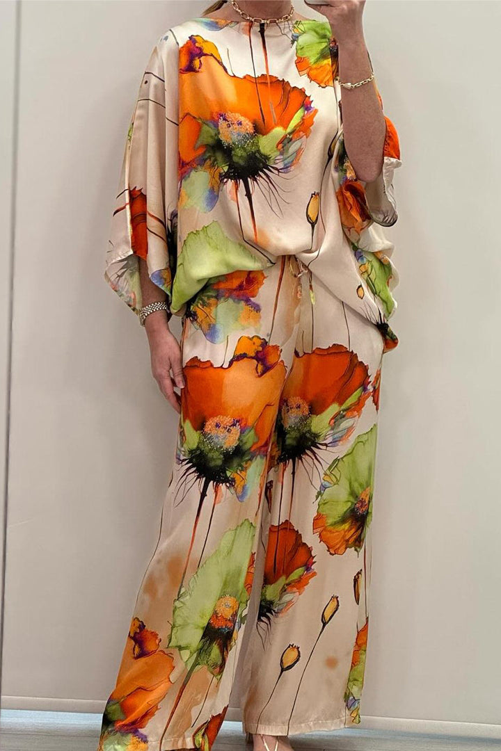 Casual Crew Neck Printed Satin Suit - Seldom Seen Styles