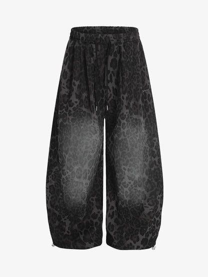 Leopard Print Adjustable Hem Barrel Pants