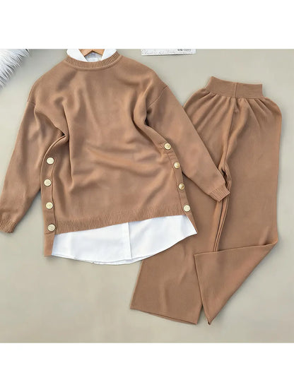 Women's Comfortable Pullover Sweater and Pants Two-piece Set-1