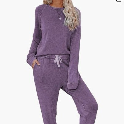 Women's Solid Sweatsuit Set 2 Piece Long Sleeve Pullover and Drawstring Sweatpants Sport Outfits Sets - Seldom Seen Styles