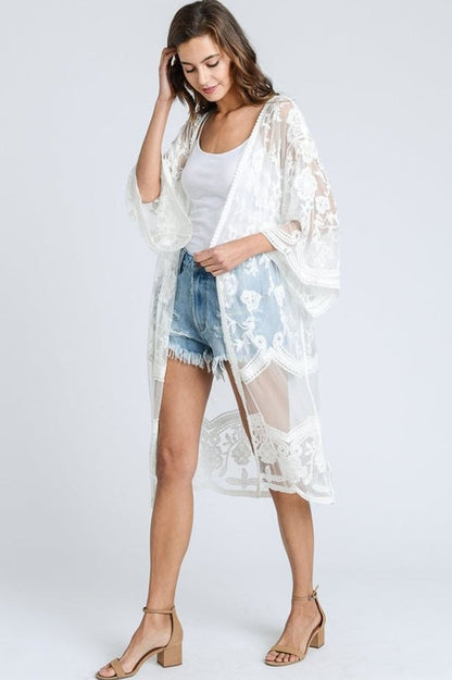 Hollow Out Lace Kimono Cover Up - Seldom Seen Styles