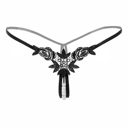Pearl Play Embroidered Crotchless Thong