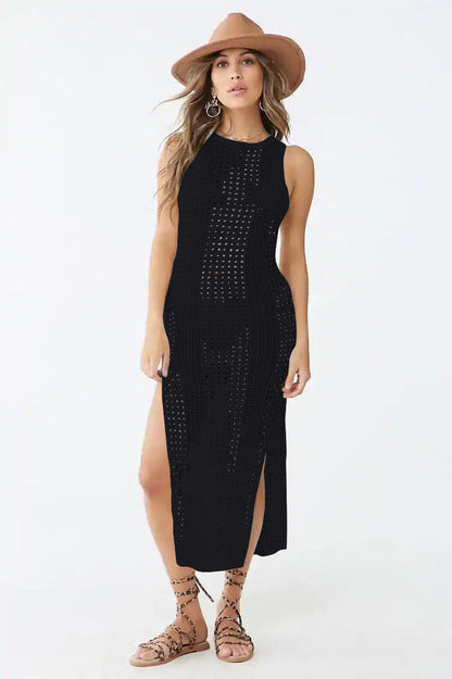 Knitted Cutout Split Beach Cover Up Dress - Seldom Seen Styles