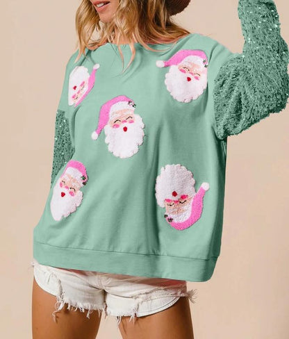 Women Christmas Sparkly Sequin Print Shirt Christmas Sparkly Sequin Print Shirt  Women Cute Sweatshirt Crewneck Long Sleeve Pullover Sweatshirts Tops Christmas Decorations Santa Claus Christmas Sweatshirt Casual Baggy - Seldom Seen Styles