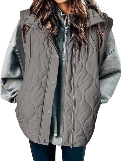 Women's Casual Puffer Vest Lightweight Quilted Button Zip Up Stand Collar Sleeveless Jacket Coat Outerwear 2025 Fashion Womenswear Fall Winter Outfits - Seldom Seen Styles